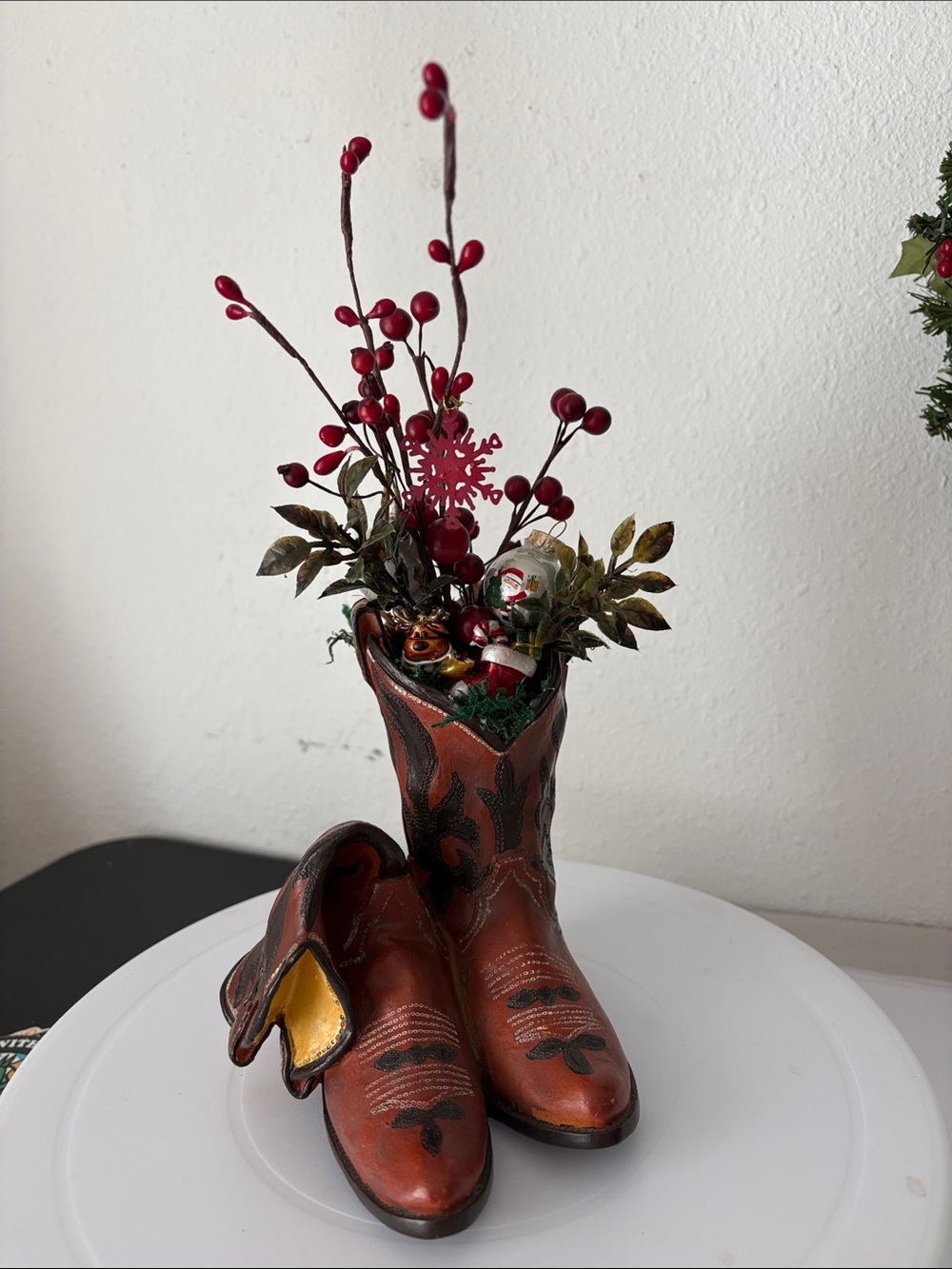 Decorative Red Cowboy Boot resin  Planter - 
Decor- xmas